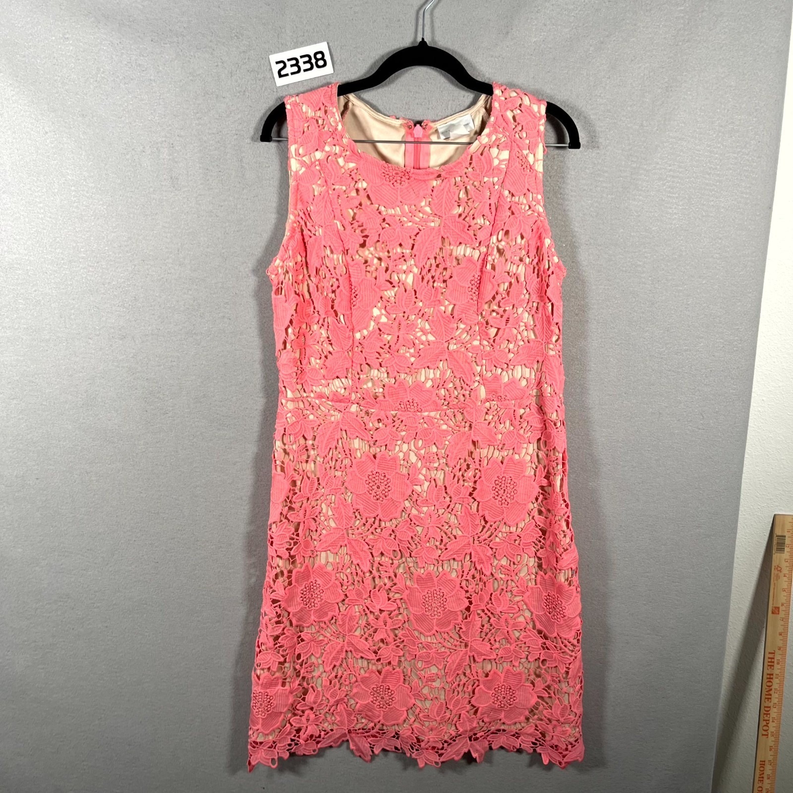 New York & Company Sheath Dress Womens 10 Pink Floral Lace Back Zip Sleeveless